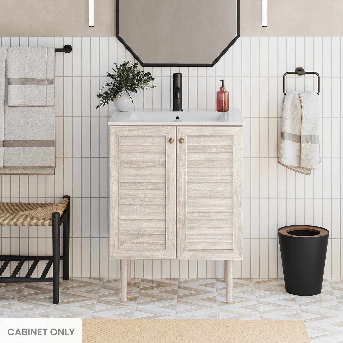 Swiss Madison, Bron 24" Freestanding Bathroom Vanity Cabinet without Top in White Oak