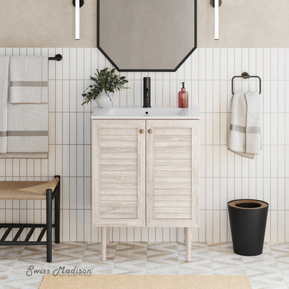 Swiss Madison, Bron 24" Freestanding Bathroom Vanity in White Oak with Sink Top