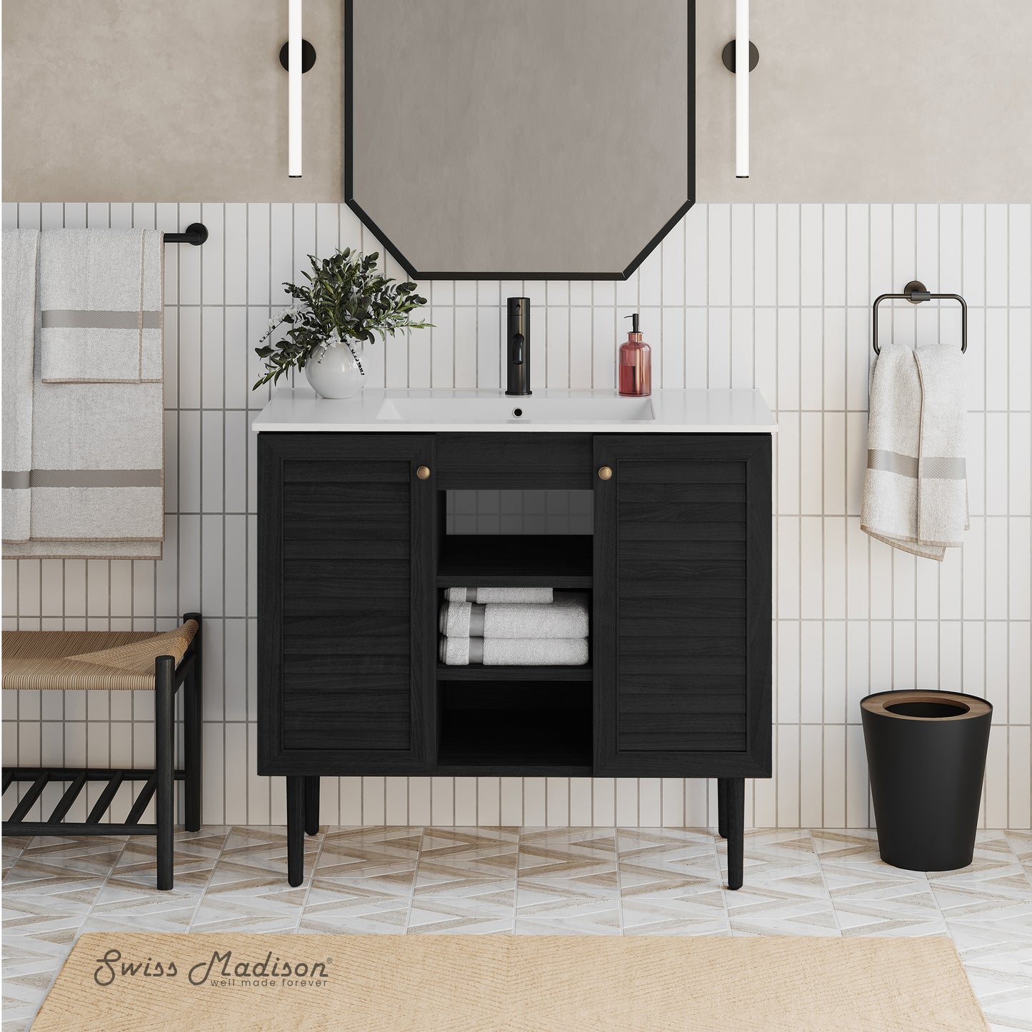 Swiss Madison, Bron 36" Freestanding Bathroom Vanity in Black Oak with Sink Top
