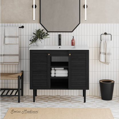 Swiss Madison, Bron 36" Freestanding Bathroom Vanity in Black Oak with Sink Top