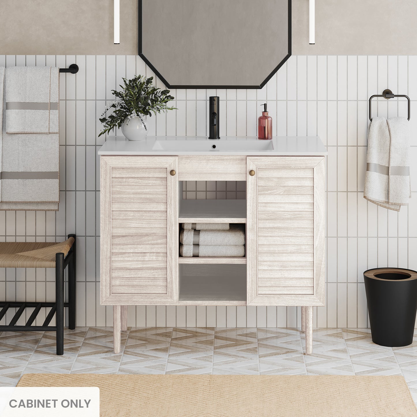 Swiss Madison, Bron 36" Freestanding Bathroom Vanity Cabinet without Top in White Oak