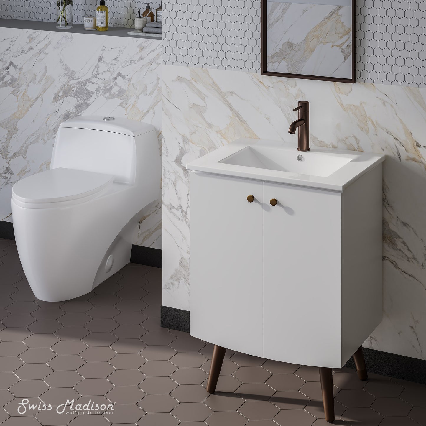 Swiss Madison, Manoir 24" Freestanding Bathroom Vanity in White with Sink Top