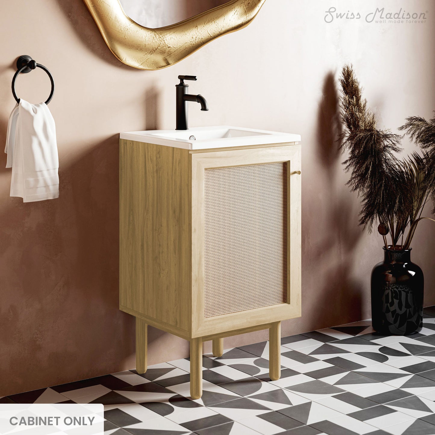 Swiss Madison, Classe 18" Freestanding Bathroom Vanity Cabinet without Top in Natural Oak
