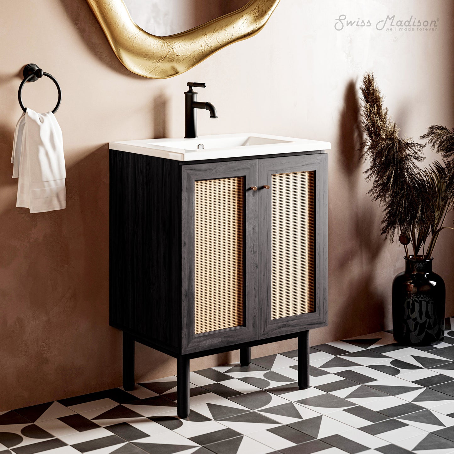 Swiss Madison, Classe 24" Freestanding Bathroom Vanity in Black Oak with Sink Top
