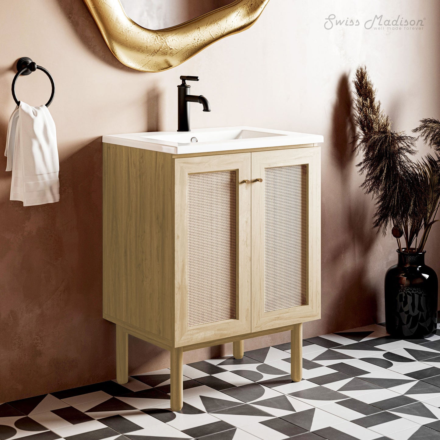 Swiss Madison, Classe 24" Freestanding Bathroom Vanity in Natural Oak with Sink Top
