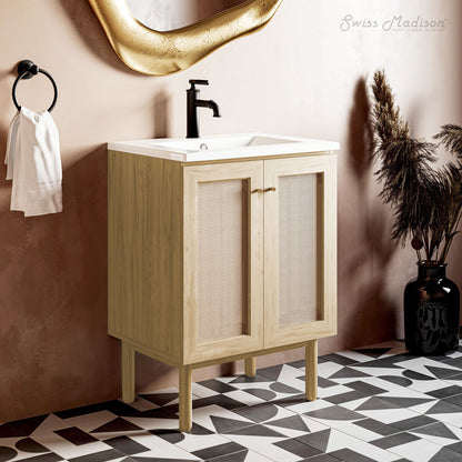 Swiss Madison, Classe 24" Freestanding Bathroom Vanity in Natural Oak with Sink Top
