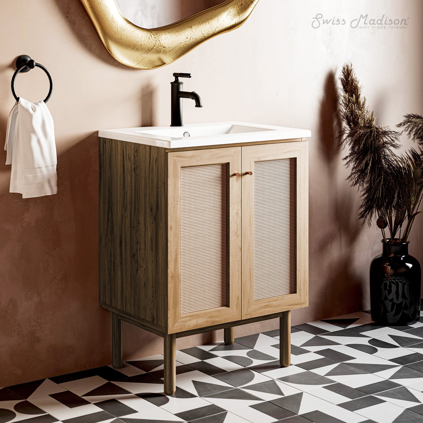 Swiss Madison, Classe 24" Freestanding Bathroom Vanity in Golden Oak with Sink Top