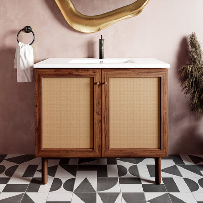 Swiss Madison, Classe 36" Freestanding Bathroom Vanity in Brown Oak with Sink Top