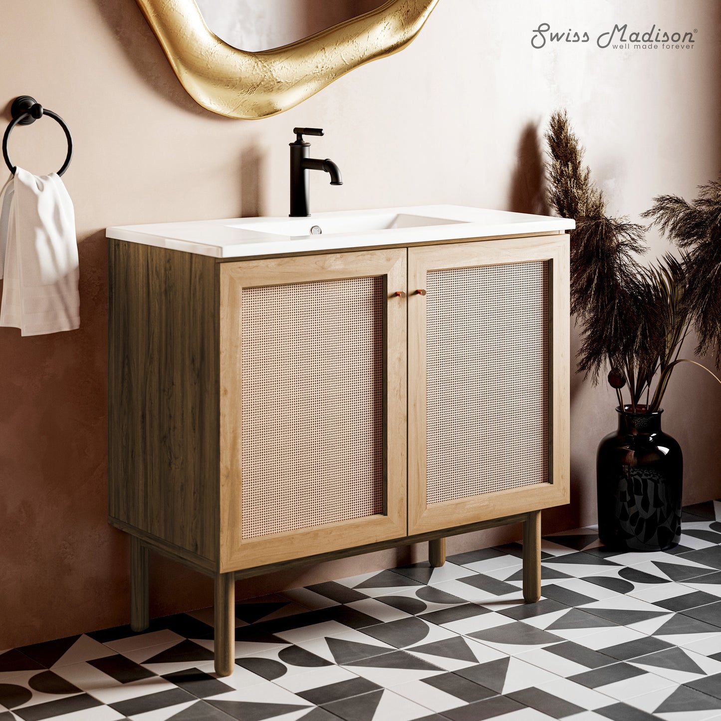 Swiss Madison, Classe 36" Freestanding Bathroom Vanity in Golden Oak with Sink Top