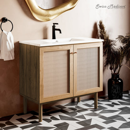 Swiss Madison, Classe 36" Freestanding Bathroom Vanity in Golden Oak with Sink Top