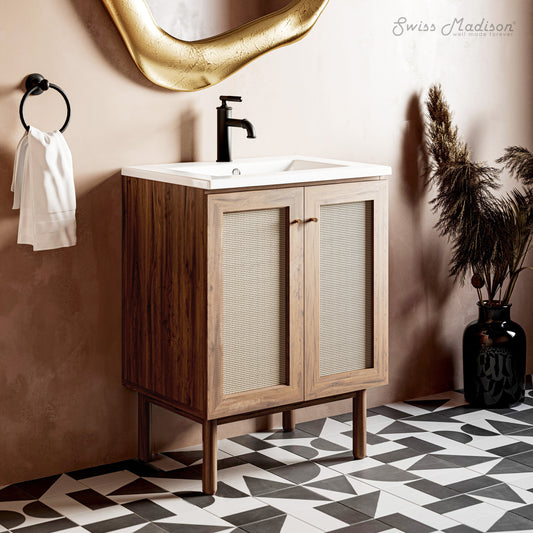 Swiss Madison, Classe 30" Freestanding Bathroom Vanity in Golden Oak with Sink Top