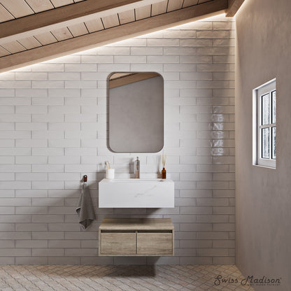 Swiss Madison, Avancer 24" Wall-Mounted Bathroom Vanity in Weathered Oak with Sink Top