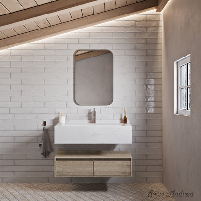Swiss Madison, Avancer 36" Wall-Mounted Bathroom Vanity in Weathered Oak with Sink Top