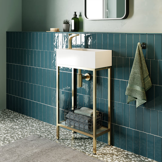 Swiss Madison, Pierre 19.5 Single, Freestanding, Open Shelf, Gold Metal Frame Bathroom Vanity