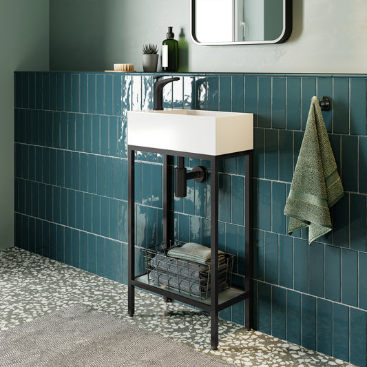 Swiss Madison, Pierre 19.5 Single, Freestanding, Open Shelf, Matte Black Frame Bathroom Vanity