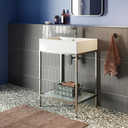 Swiss Madison, Pierre 24 Single, Freestanding, Open Shelf, Chrome Metal Frame Bathroom Vanity