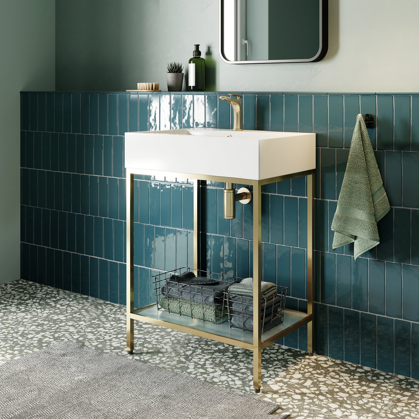Swiss Madison, Pierre 24 Single, Freestanding, Open Shelf, Gold Metal Frame Bathroom Vanity