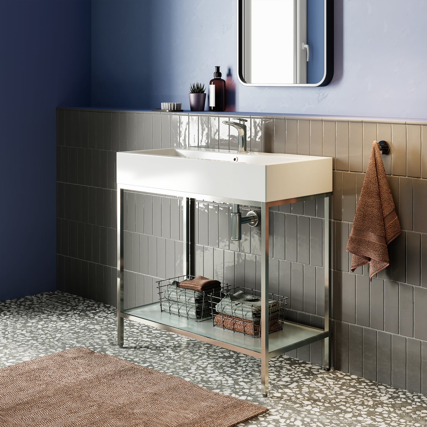 Swiss Madison, Pierre 32 Single, Freestanding, Open Shelf, Chrome Metal Frame Bathroom Vanity