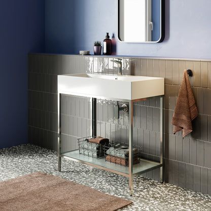 Swiss Madison, Pierre 32 Single, Freestanding, Open Shelf, Chrome Metal Frame Bathroom Vanity