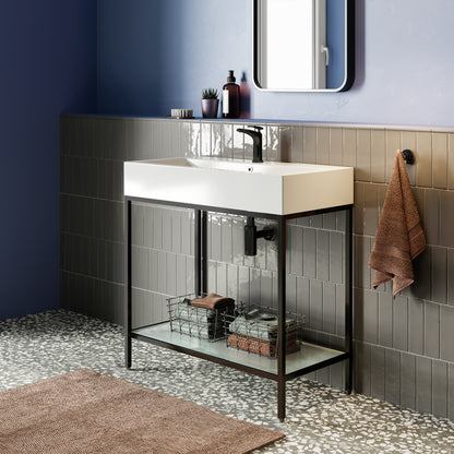 Swiss Madison, Pierre 32" Open Shelf Black Frame Freestanding Bathroom Vanity with Sink Top