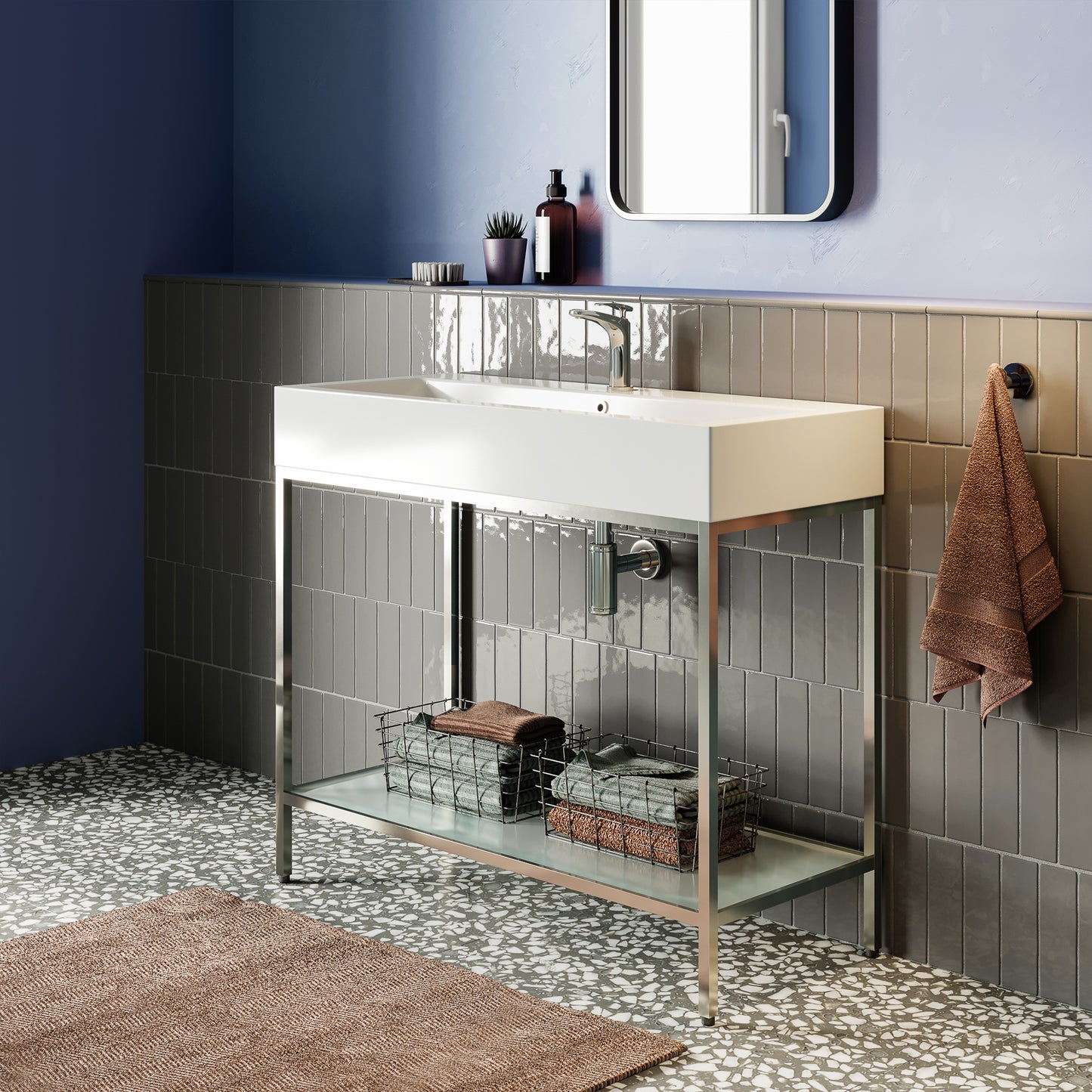 Swiss Madison, Pierre 40 Single, Freestanding, Open Shelf, Chrome Metal Frame Bathroom Vanity