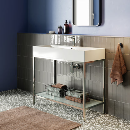 Swiss Madison, Pierre 40 Single, Freestanding, Open Shelf, Chrome Metal Frame Bathroom Vanity