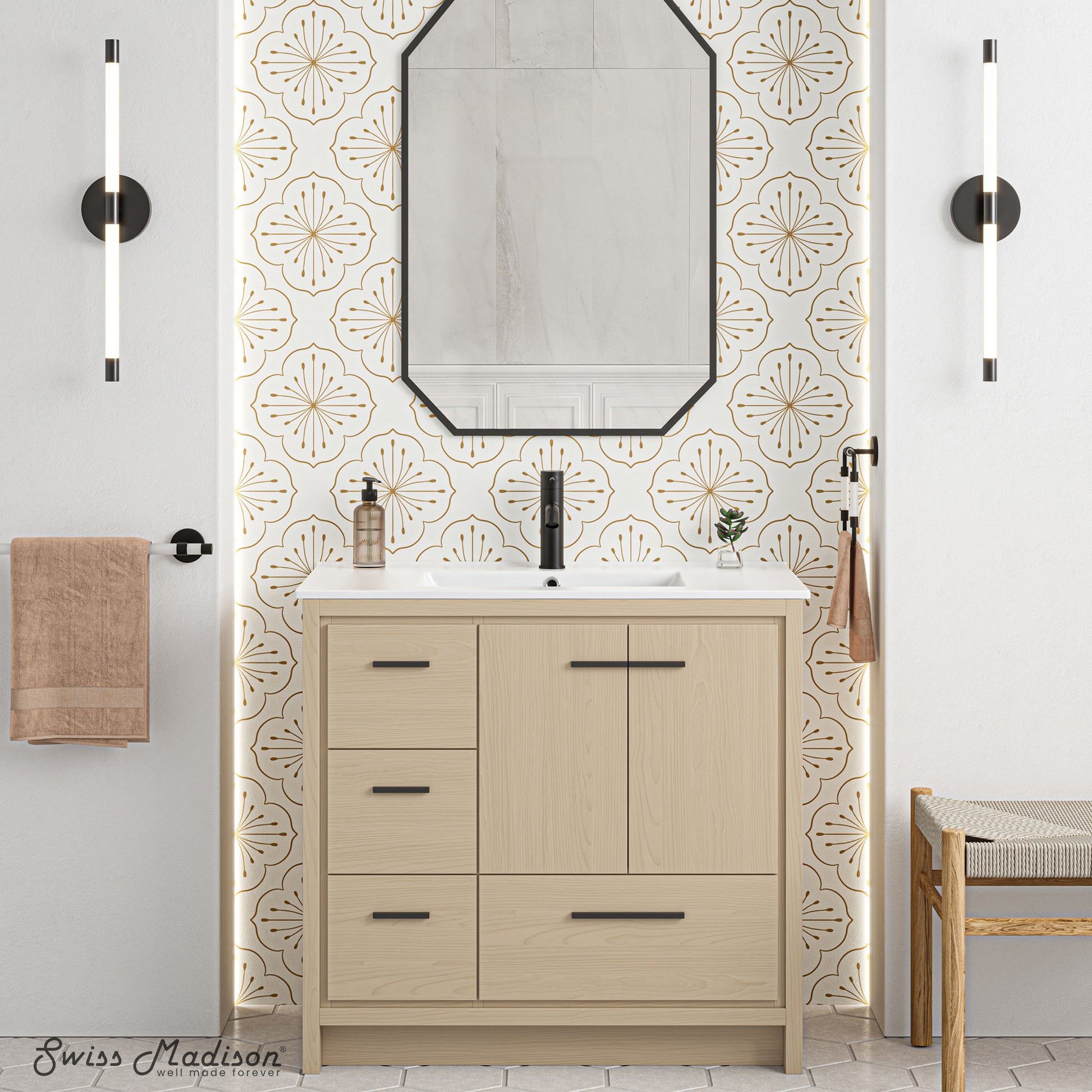 Swiss Madison Virage 36-inch freestanding bathroom vanity in Natural Oak — view 6