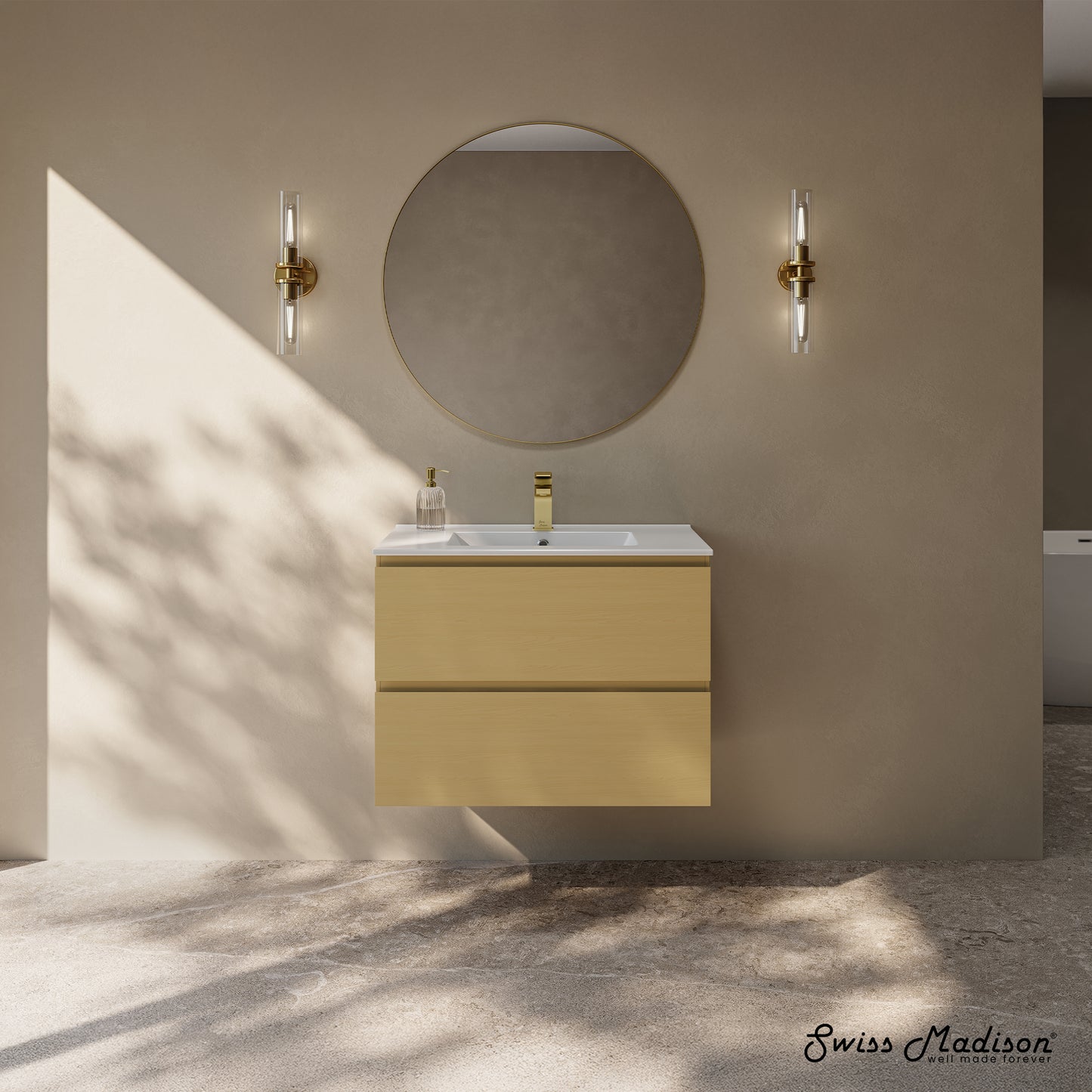 Swiss Madison, Liberte 30" Wall-Mounted Bathroom Vanity in Natural Oak with Sink Top