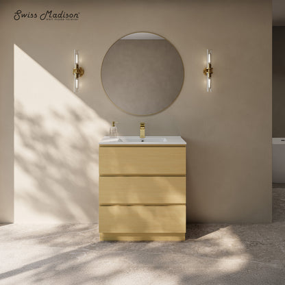 Swiss Madison, Liberte 30" Freestanding Bathroom Vanity in Natural Oak with Sink Top