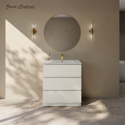 Swiss Madison, Liberte 30" Freestanding Bathroom Vanity in White Oak with Sink Top
