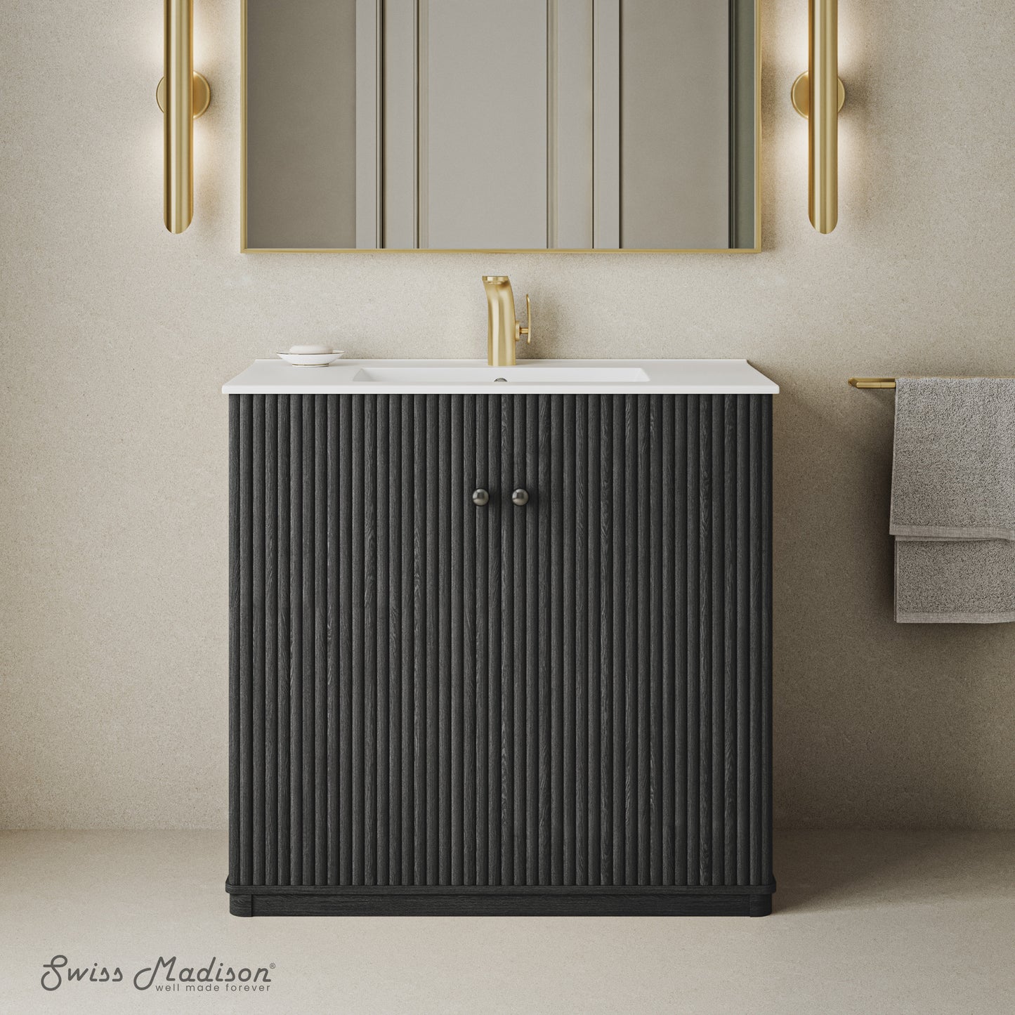 Swiss Madison, Lafayette 36" Freestanding Bathroom Vanity in Black Oak with Sink Top