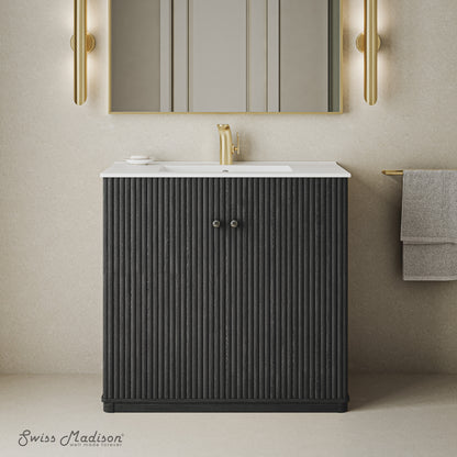 Swiss Madison, Lafayette 36" Freestanding Bathroom Vanity in Black Oak with Sink Top
