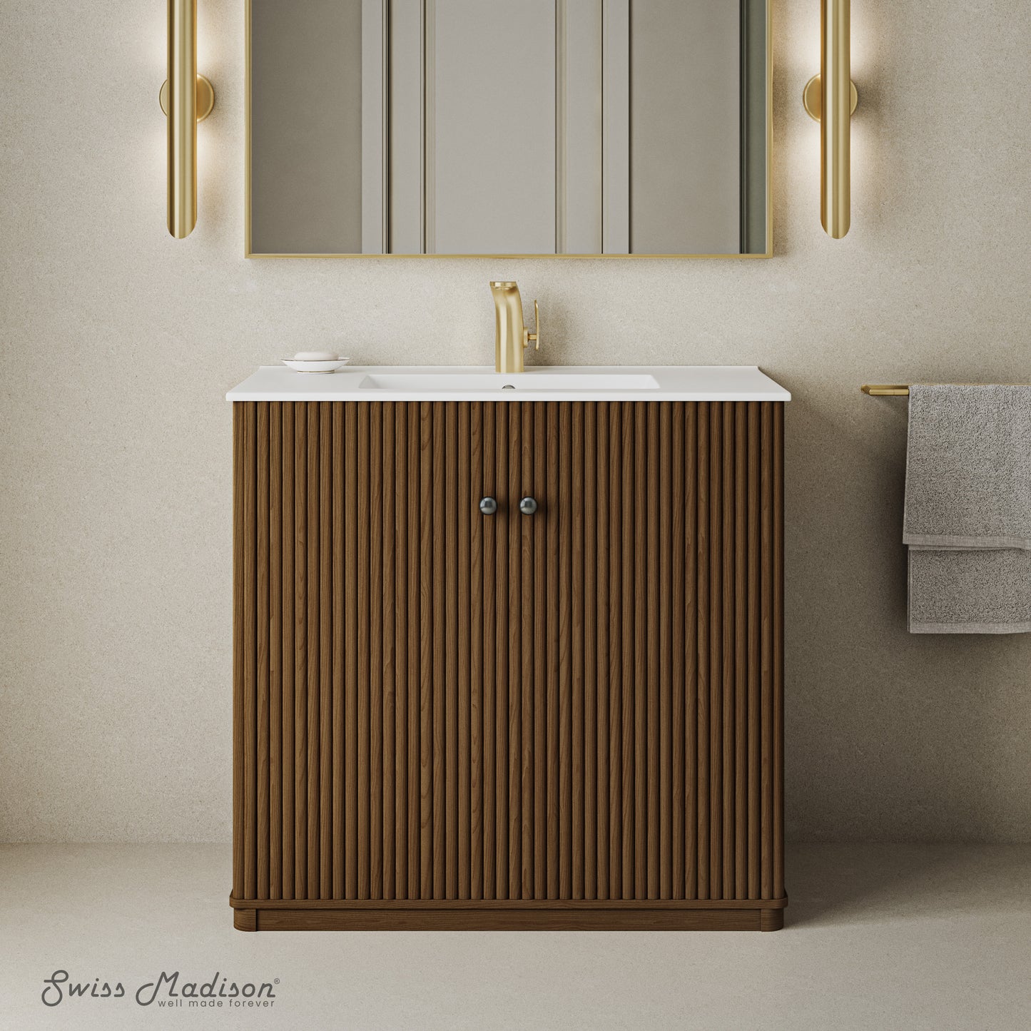 Swiss Madison, Lafayette 36" Bathroom Vanity in Brown Oak