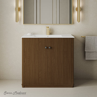 Swiss Madison, Lafayette 36" Bathroom Vanity in Brown Oak