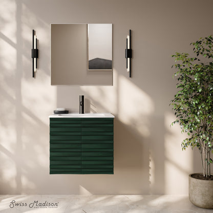 Swiss Madison, Cascade 24" Wall-Mounted Bathroom Vanity in Green Oak with Sink Top