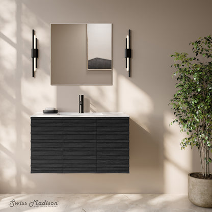 Swiss Madison, Cascade 36" Wall-Mounted Bathroom Vanity in Black Oak with Sink Top