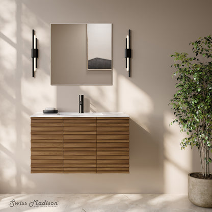 Swiss Madison, Cascade 36" Wall-Mounted Bathroom Vanity in Brown Oak with Sink Top