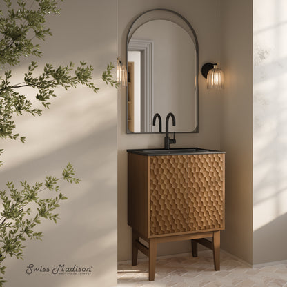Swiss Madison, Bosse 24" Freestanding Bathroom Vanity in Brown Oak with Black Sink Top