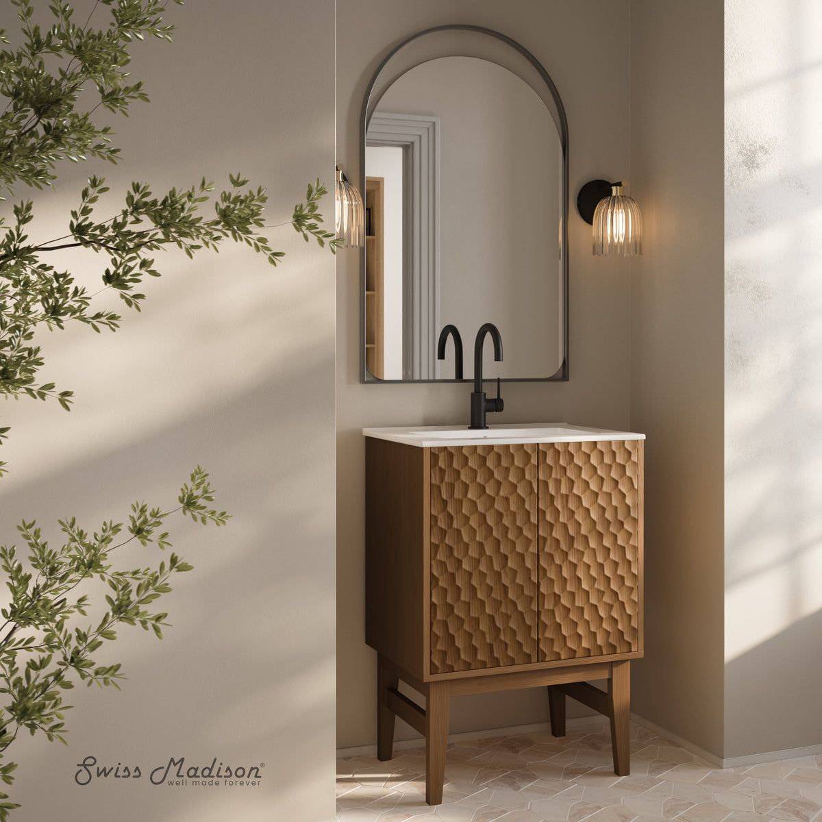 Swiss Madison, Bosse 24" Freestanding Bathroom Vanity in Brown Oak with Sink Top