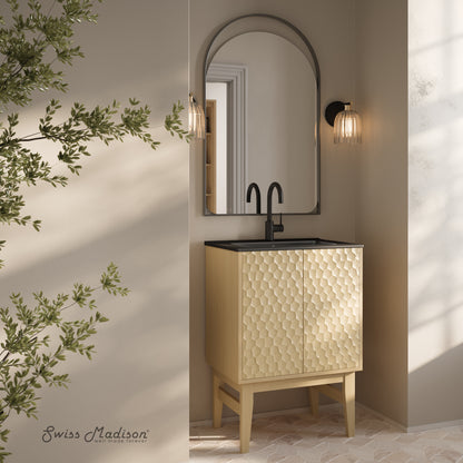Swiss Madison, Bosse 24" Freestanding Bathroom Vanity in Natural Oak with Black Sink Top