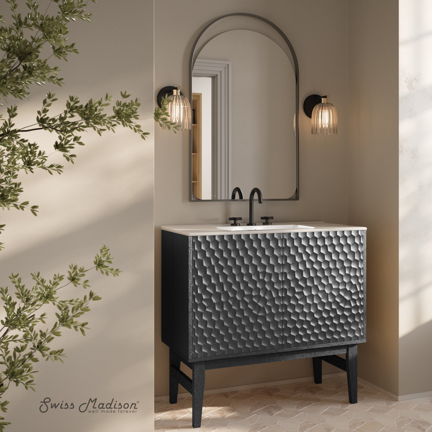 Swiss Madison, Bosse 36" Freestanding Bathroom Vanity in Black Oak with 3-Hole Widespread Sink Top