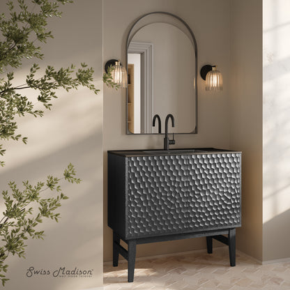 Swiss Madison, Bosse 36" Freestanding Bathroom Vanity in Black Oak with Black Sink Top