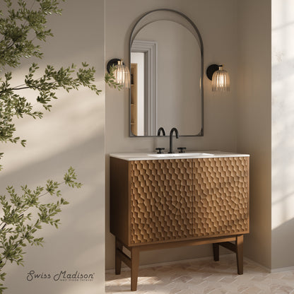 Swiss Madison, Bosse 36" Freestanding Bathroom Vanity in Brown Oak with 3-Hole Widespread Sink Top