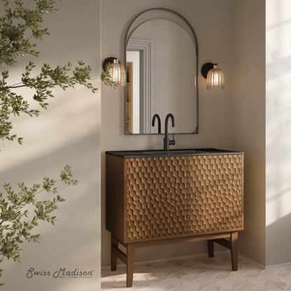 Swiss Madison, Bosse 36" Freestanding Bathroom Vanity in Brown Oak with Black Sink Top