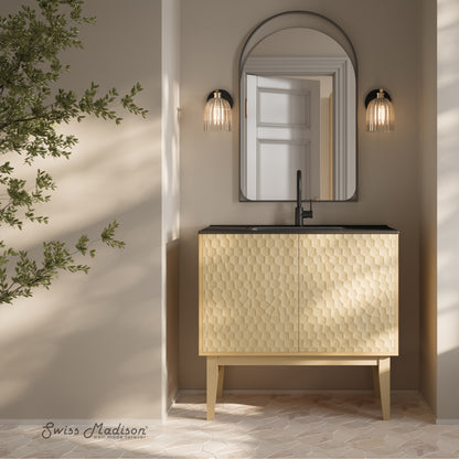 Swiss Madison, Bosse 36" Freestanding Bathroom Vanity in Natural Oak with Black Sink Top