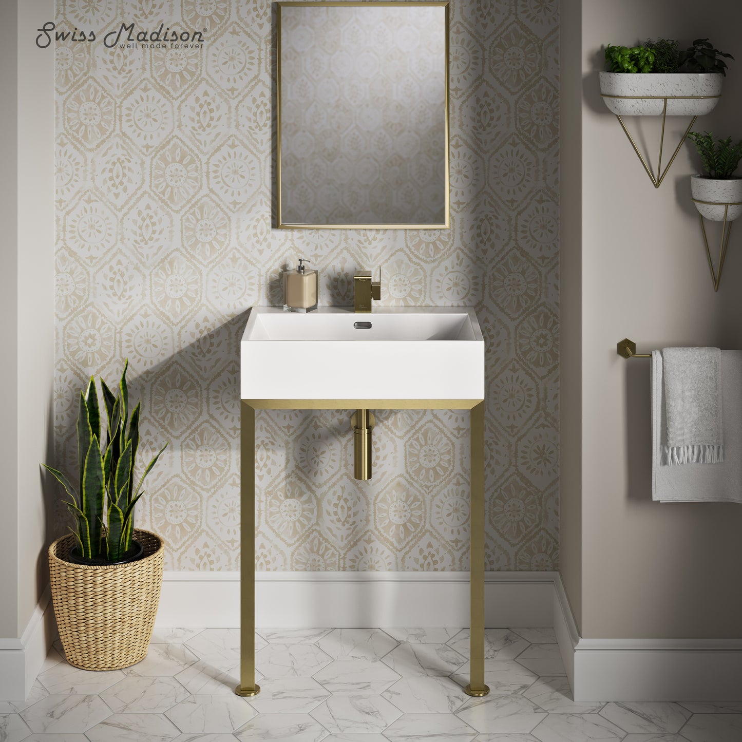 Swiss Madison, Concorde 24" Rectangle Console Sink with Brushed Gold Legs