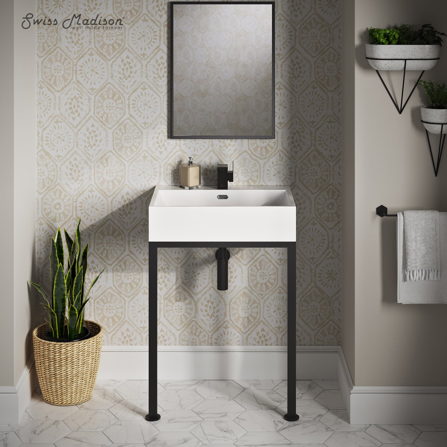 Swiss Madison, Concorde 24" Rectangle Console Sink with Matte Black Legs