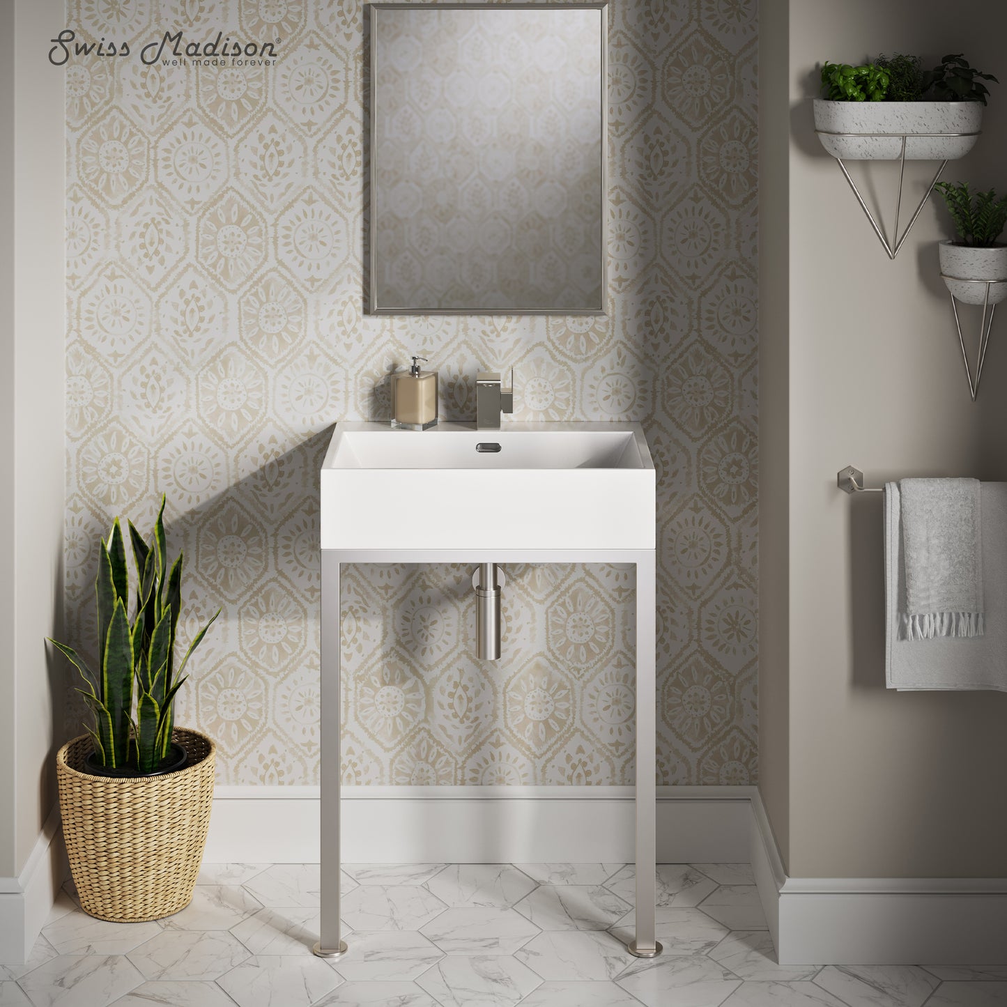 Swiss Madison, Concorde 24" Rectangle Console Sink with Matte Silver Legs