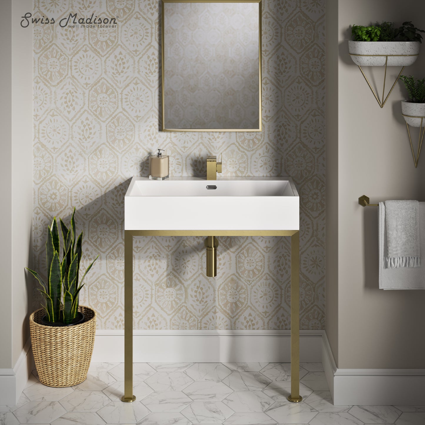Swiss Madison, Concorde 30" Rectangle Console Sink with Brushed Gold Legs