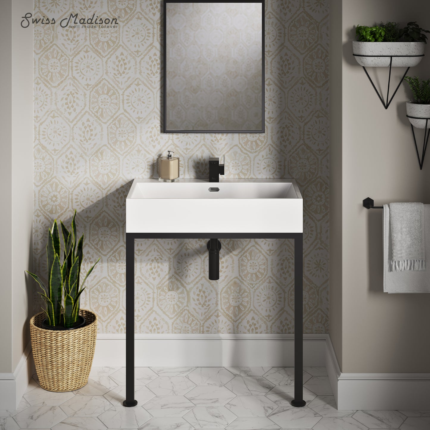 Swiss Madison, Concorde 30" Rectangle Console Sink with Matte Black Legs